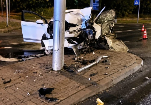 Citroen uderzył w słup trakcji trolejbusowej w Lublinie. Dwie osoby w szpitalu