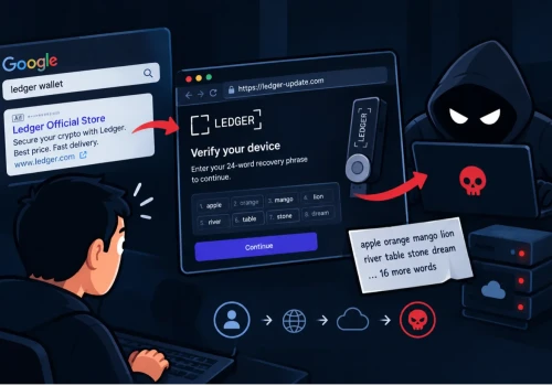 Fałszywe reklamy Google atakują użytkowników Ledgera. Cyberprzestępcy kradli frazy odzyskiwania portfeli
