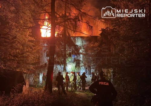Duży pożar pustostanu na Białołęce. W akcji sześć zastępów straży pożarnej