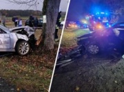 Zginął kierowca. Jedno auto na drzewie, drugie na przystanku