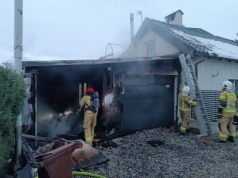 Pożar garażu na ROD w Kalinie