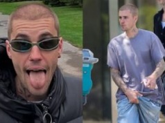 Justin Bieber trzyma się za krocze w drodze do banku, powstrzymując spodnie przed zsunięciem
