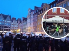 Burda zagranicznych kibiców w centrum miasta. Rzucali krzesłami i odpalali race.