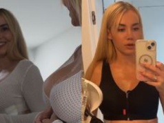 Marianna Schreiber eksponuje przed lustrem nowe piersi i 