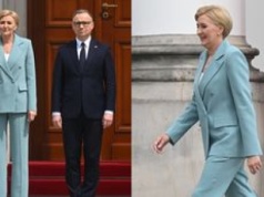 Agata Duda dotarła na obchody Święta Służby Ochrony Państwa w turkusowym garniturze. Stylowo?