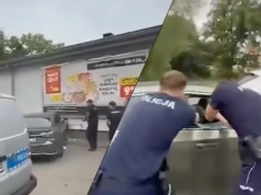 Strzały przed Biedronką. Policjant trafił do szpitala, w sieci krąży wstrząsające wideo