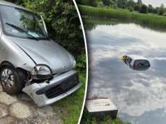 Auto wpadło do stawu pod Garwolinem. Kobieta utknęła pod wodą!