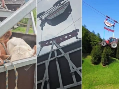 To nie żart. Rolnik wozi traktor i krowy kolejką linową