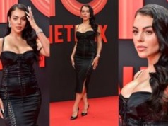 Wysmarowana oliwką Georgina Rodeiguez prezentuje pokaźny dekolt na wydarzeniu Netflixa w Madrycie