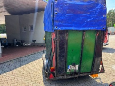 Przyczepa z koniem wjechała w ścianę stacji paliw (ZDJĘCIA)
