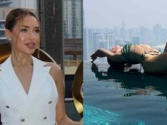 Odziana w bikini Caroline Derpienski wygina się na wieżowcu w Dubaju