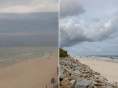 7 rano na plaży. Parawanów nie było, ale widać kogoś innego