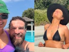 Zofia Zborowska w czarnym bikini wyłania się z basenu i zadowolona ogłasza: 