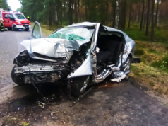 Samochód uderzył w drzewo, kierowca uwieziony w pojeździe