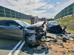 Zderzenie czołowe na obwodnicy Brzozowa. Jedna osoba w szpitalu