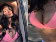 Zalotna Kylie Jenner pręży silikonowe implanty w różowym staniku za 240 złotych. Prawdziwa sexy mama?