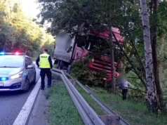 Nagły wybieg dzikiego zwierzęcia na DK16! Ciężarówka uderzyła w barierę