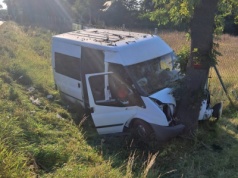 Bus uderzył w drzewo na trasie Brodnica- Toruń. Dwie osoby ranne