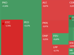 Mapa GPW: Cyfrowy, CCC, Tauron, banki i Apator w centrum uwagi