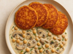 Złociste placuszki z batatów z kremowym sosem, czyli comfort food w jesiennym wydaniu
