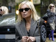 Stylowa Monika Olejnik pędzi do jubilera w fioletowych kozakach za 10 tysięcy i torebką Chanel za 26 tysięcy