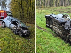 Czołowe zderzenie pod Nidzicą. 19-latek zjechał na przeciwny pas