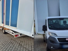 20-stopowy kontener na Fiacie Ducato z najazdem, zatrzymany na trasie S8