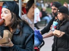 Wygłodniała Eva Longoria POCHŁANIA corn doga podczas spaceru z mężem i synem (ZDJĘCIA)