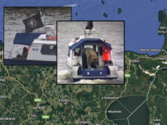 Flaga Wagnerowców na łodzi straży granicznej. MSZ Estonii: Żelazny system Rosji rozpada się