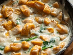 Dyniowe leniwe z sosem z gorgonzoli i szpinakiem