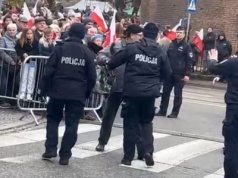 Incydent podczas obchodów Święta Niepodległości w Krakowie. Mężczyzna wyprowadzony przez policję (Video)