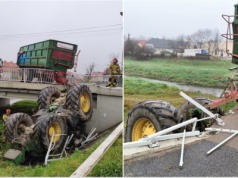 Wypadek na „trzydziestce piątce”. Ciągnik spadł z mostu