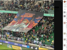 Antyrosyjska oprawa podczas meczu piłkarskiej reprezentacji Ukrainy w Warszawie. Tym razem policja nie interweniowała