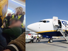 Awantura w samolocie Ryanaira z Krakowa. Podpity agresywny pasażer siłą wyprowadzony z samolotu przez policję