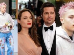 Różowowłosy syn Angeliny Jolie i Brada Pitta w spodniach w kwiatki wraca do domu z dyskontu. Podobny do sławnych rodziców? (ZDJĘCIA)