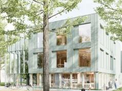 Jest koncepcja nowej siedziby Ursynoteki. Zielony dach i miętowa elewacja