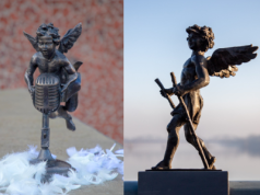 Przed salą koncertową na Jordankach i na moście przysiadły kolejny anioły. W Toruniu jest ich już dziewięć