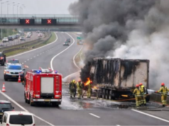 Pożar na autostradzie A1 między Kamieńskiem a Radomskiem!