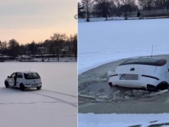 Śląskie. Wjechał autem na lód. Myślał, że tafla jest grubsza i wytrzyma
