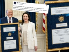 Laureatka Nagrody Nobla przekazała swoją nagrodę Trumpowi, laureatowi nagrody FIFA