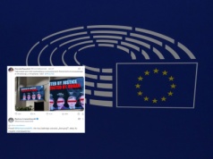 Plakaty lewicy w PE. Romanowski kłamliwie oskarżony o korupcję