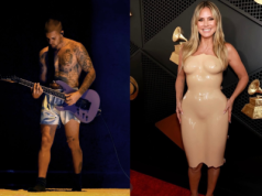 Co się działo na Grammy? Heidi Klum „naga” na czerwonym dywanie, a Justin Bieber na scenie... w samych bokserkach