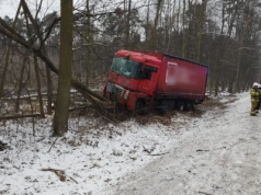Wypadek na krajowej „25”. Ciężarówką wjechał w drzewo