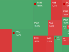 Mapa GPW: PKO BP, CCC, Tauron, Creotech i Raen w centrum uwagi