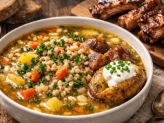 Rozgrzewa i syci. Krupnik z żeberkami, pieczonymi ziemniakami i kwaśną śmietaną od Bogumiła Przybylaka