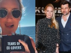 Kaja Śródka raczy się napojem z piersiówki z napisem 