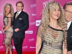 Jacek Borkowski wpadł na ramówkę TVP z czwartą żoną. Odważne wdzianko to mało powiedziane