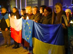 Wiec solidarności na Skwerze Wolnej Ukrainy w Krakowie