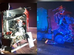 Na A1 rozpędzona ciężarówka wpadła w wóz strażacki