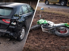 Motocykl uderzył w nieoznakowany radiowóz! Na miejscu lądował śmigłowiec LPR, dwie osoby w szpitalu